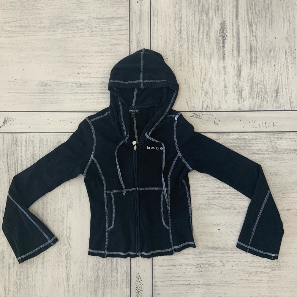 Bebe cropped full zip sweatshirt w/ hood